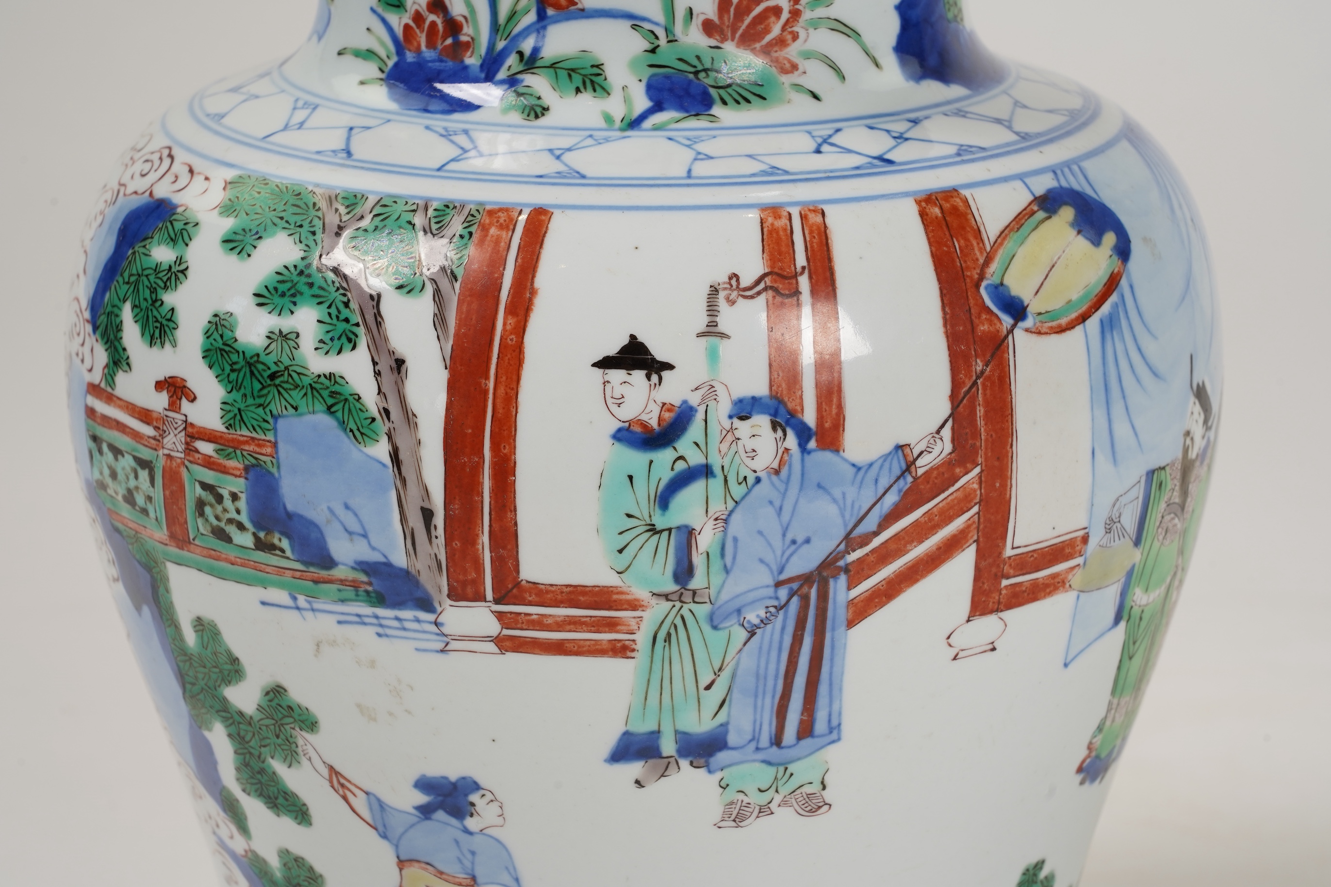 A Chinese wucai baluster jar, possibly Shunzhi / Kangxi period